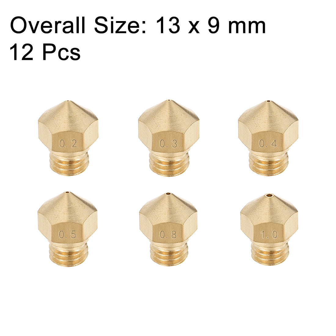 uxcell Uxcell 3D Printer Nozzle Fit for MK10,for 1.75mm Filament Brass,0.2mm - 1mm Total 12pcs