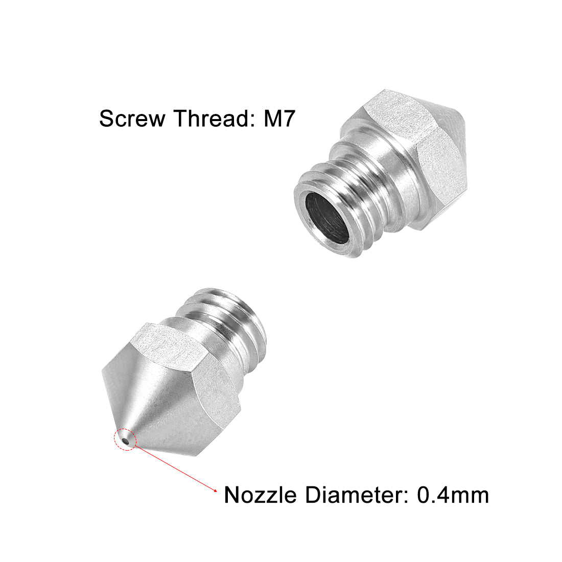 uxcell Uxcell 0.4mm 3D Printer Nozzle, Fit for MK10, for 1.75mm Filament Stainless Steel 5pcs
