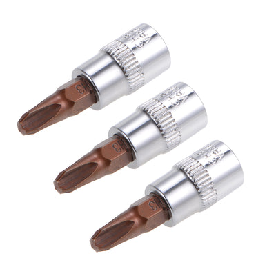 uxcell Uxcell 3 Pcs 1/4" Drive x PH3 Phillips Bit Socket, Standard Metric, S2 and Cr-V Steel