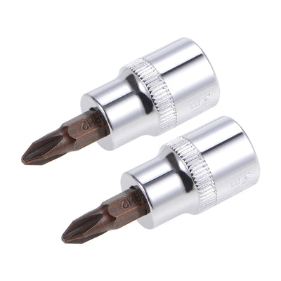 uxcell Uxcell 2 Pcs 3/8" Drive x PH2 Phillips Bit Socket, Standard Metric, S2 and Cr-V Steel