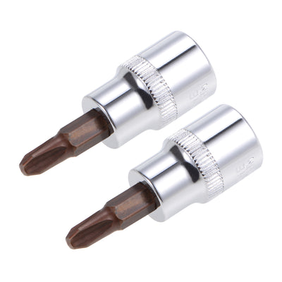 uxcell Uxcell 2 Pcs 3/8" Drive x #3 Phillips Bit Socket, Standard Metric, S2 and Cr-V Steel