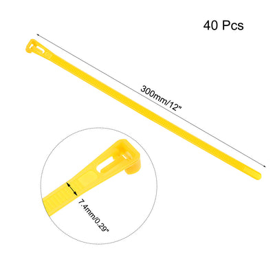 Harfington Uxcell Reusable Cable Ties 300mmx7.4mm Adjustable Nylon Zip Ties Wraps Yellow 40pcs