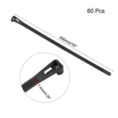 Harfington Uxcell Reusable Cable Ties 400mmx7.4mm Adjustable Nylon Zip Ties Wraps Black 60pcs