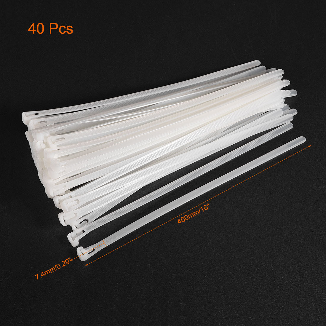 uxcell Uxcell Reusable Cable Ties 400mmx7.4mm Adjustable Nylon Zip Ties Wraps White 40pcs