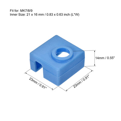 Harfington Uxcell 3D Printer Heater Block Silicone Cover MK7/MK8/MK9 Blue 3pcs
