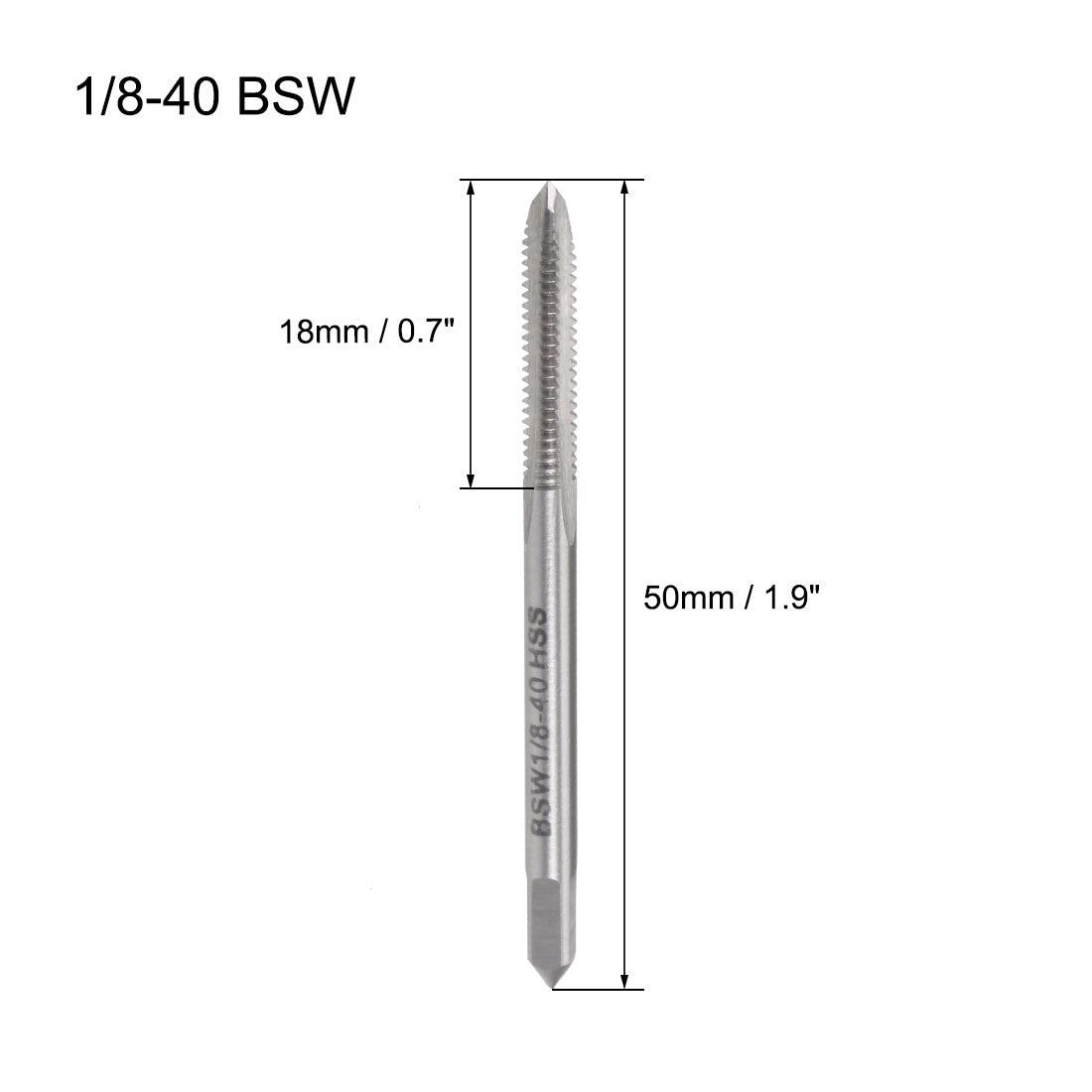 Uxcell Uxcell Machine Tap 3/16-24 BSW Thread Pitch 3 Straight Flute H2 High Speed Steel