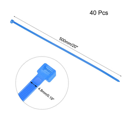 Harfington Uxcell Cable Zip Ties 500mmx4.8mm Self-Locking Nylon Tie Wraps Blue 40pcs