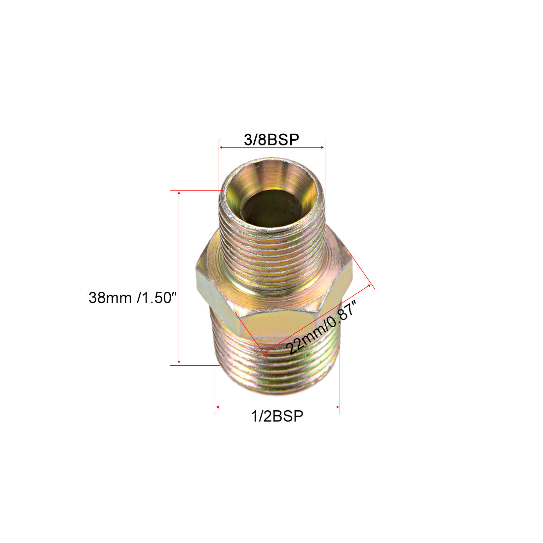 uxcell Uxcell Reducing Pipe Fitting - Reducer Hex Nipple - 1/2 X 3/8 BSP Male Connector Zinc Finish Plating 4Pcs