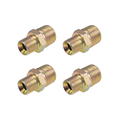 Harfington Uxcell Reducing Pipe Fitting - Reducer Hex Nipple - 1/2 X 3/8 BSP Male Connector Zinc Finish Plating 4Pcs