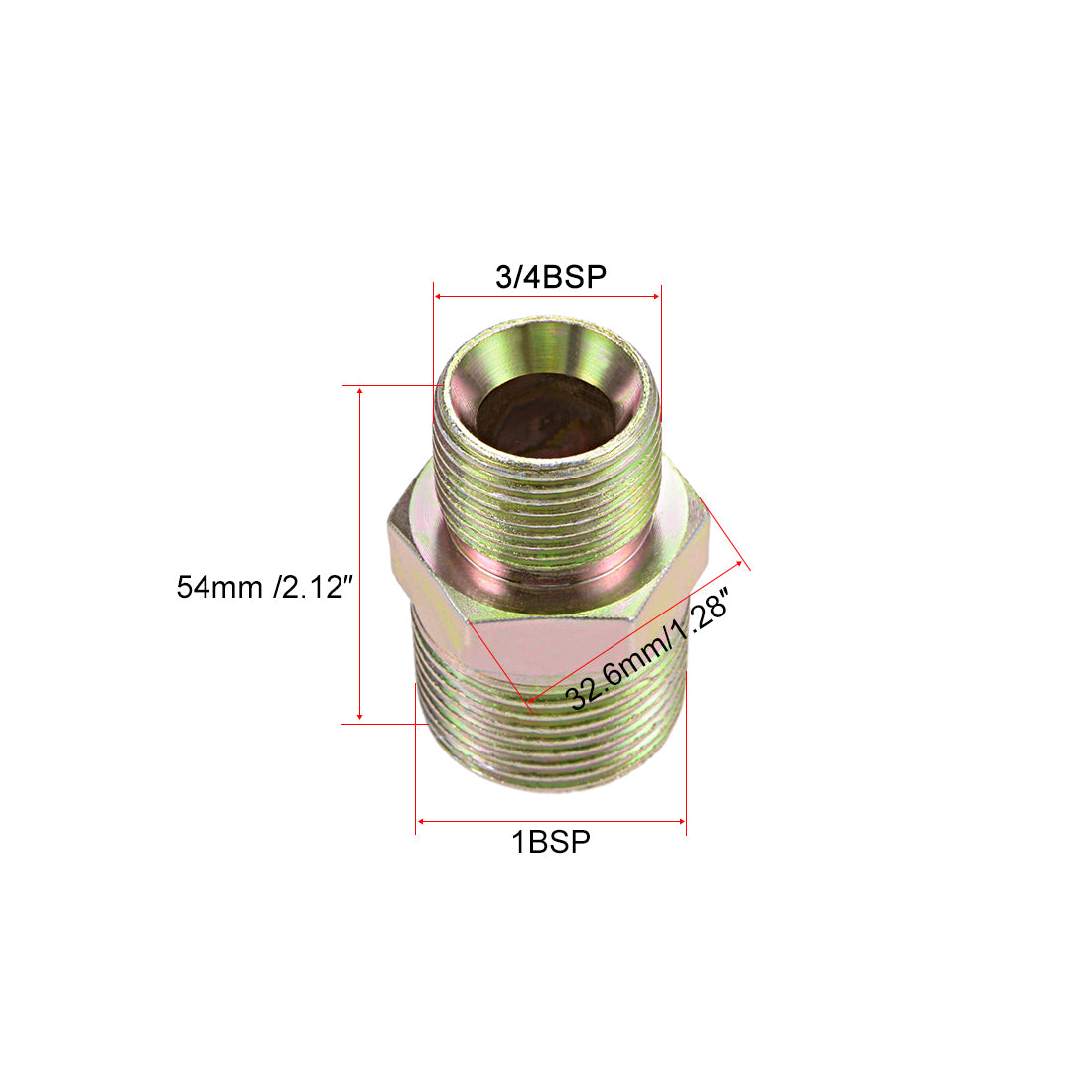 Uxcell Uxcell Reducing Pipe Fitting - Reducer Hex Nipple - 1 X 3/4 BSP Male Connector Zinc Finish Plating 2Pcs