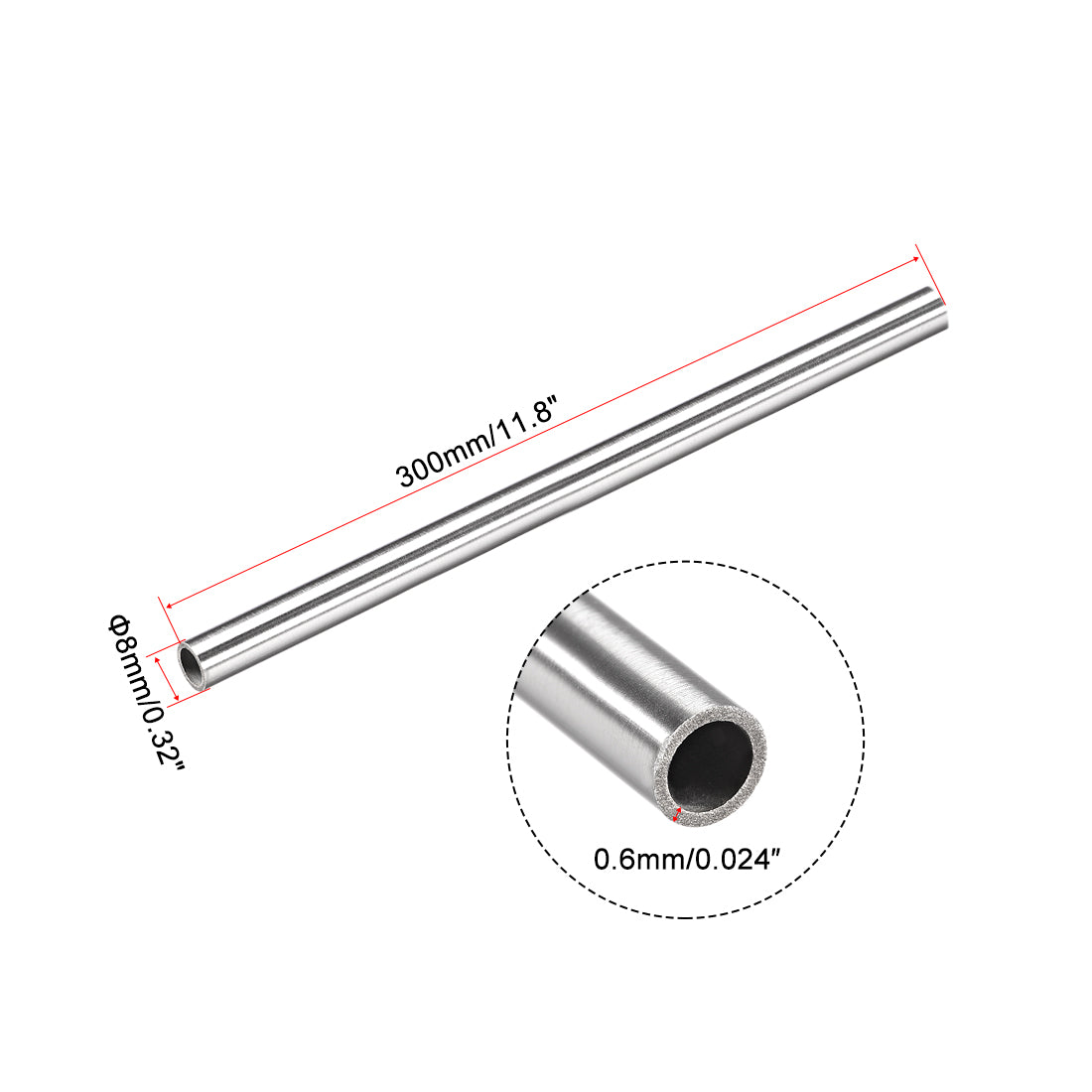 uxcell Uxcell 304 Stainless Steel Capillary Tube 6.8mm ID 8mm OD 300mm Long 0.6mm Wall