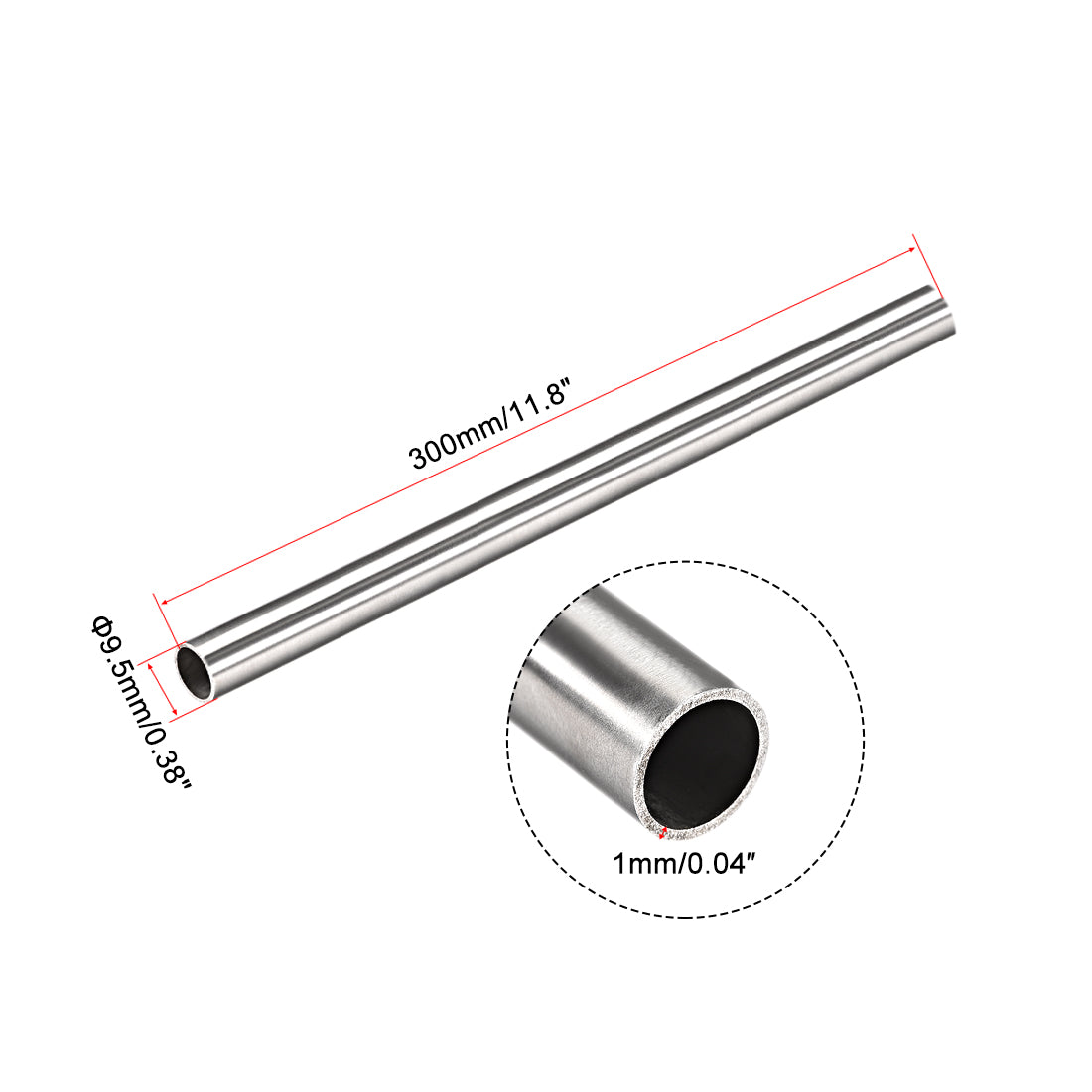 uxcell Uxcell 2Pcs 304 Stainless Steel Capillary Tube 7.5mm ID 9.5mm OD 300mm Long 1mm Wall