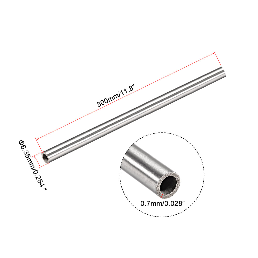 uxcell Uxcell 4Pcs Stainless Steel Capillary Tube 4.95mm ID 6.35mm OD 300mm Long 0.7mm Wall