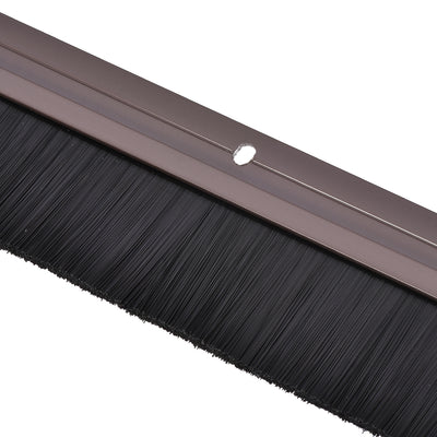 Harfington Uxcell Door Bottom Sweep Brown h-Shape Aluminum Alloy Holder w 1.6-inch PP Nylon Soft Brush, 1000mm x 61mm(Approx 39.37-inch x 2.4-inch)
