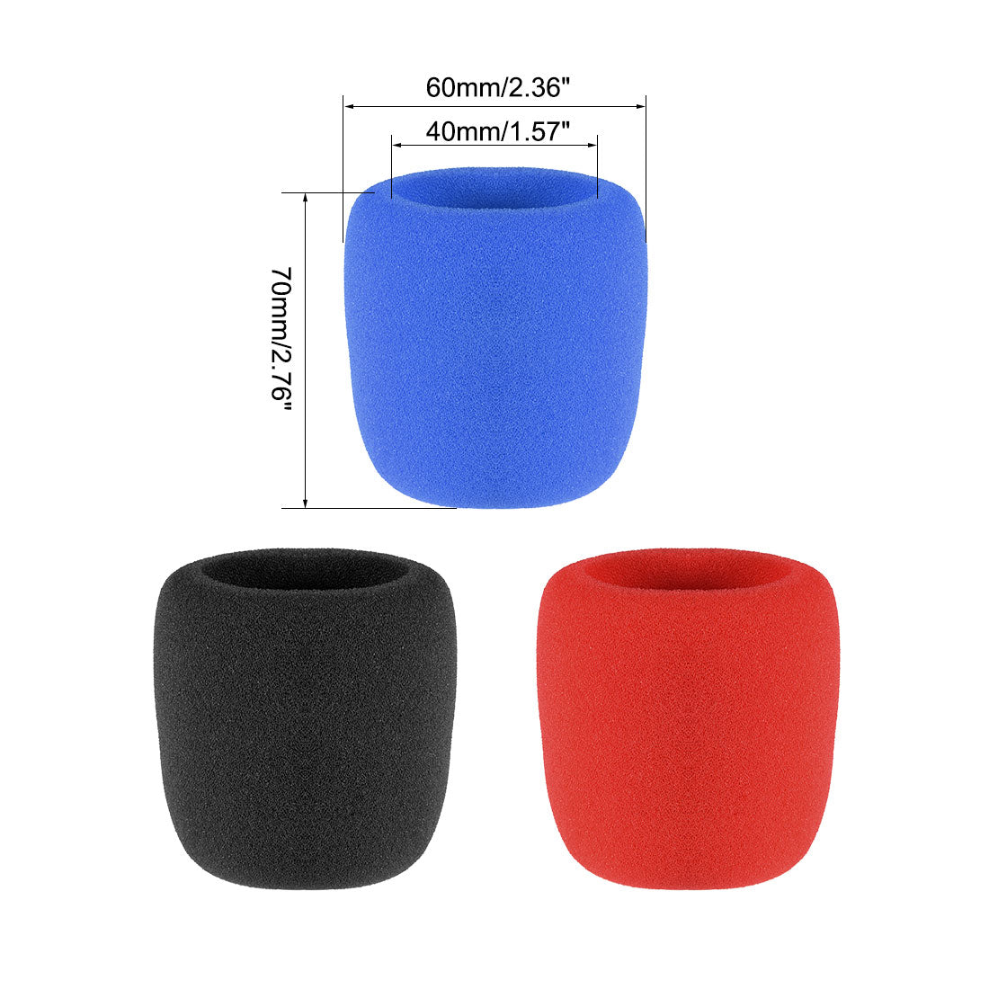 uxcell Uxcell 3PCS Thicken Sponge Foam Mic Cover Handheld Microphone Windscreen Black Red Blue for KTV