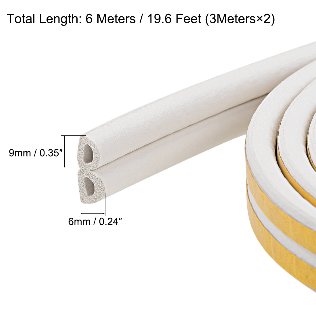 uxcell Uxcell Foam Tape Adhesive Weather Stripping 9mm Wide 6mm Thick, 3 Meters  White, Pcs