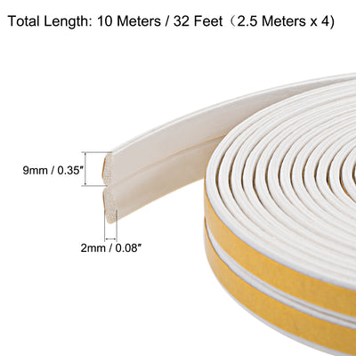 Harfington Uxcell Foam Tape Adhesive Weather Stripping 9mm Wide 2mm Thick, 2.5 Meters White, 2Pcs