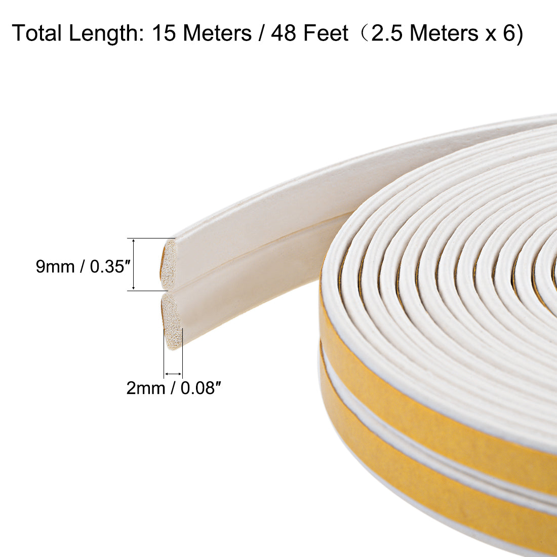 uxcell Uxcell Foam Tape Adhesive Weather Stripping 9mm Wide 2mm Thick, 2.5 Meters White, 3Pcs