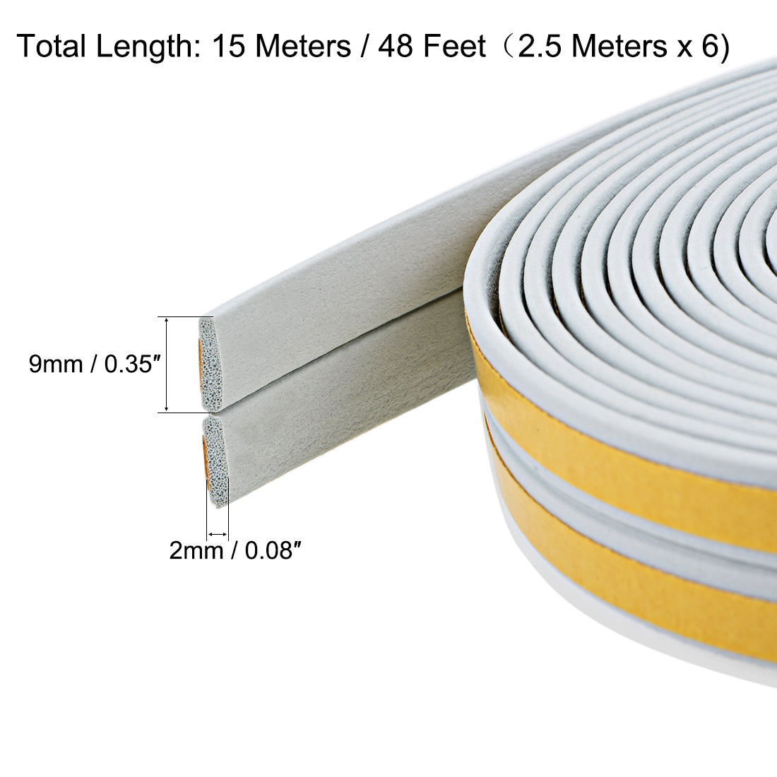 uxcell Uxcell Foam Tape Adhesive Weather Stripping 9mm Wide 2mm Thick, 2.5 Meters  Gray, 3Pcs