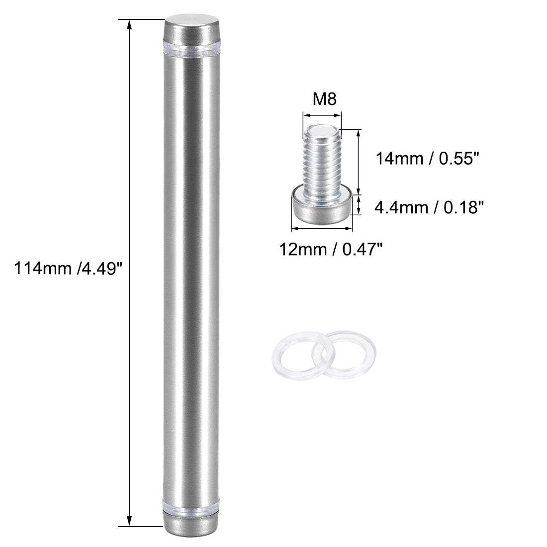 uxcell Uxcell Glass Standoff Double Head Stainless Steel Standoff Holder 12mm x 114mm 8 Pcs