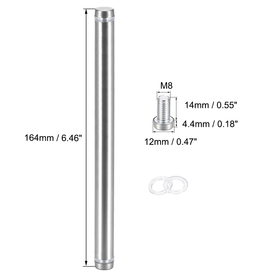 uxcell Uxcell Glass Standoff Double Head Stainless Steel Standoff Holder 12mm x 164mm 6 Pcs