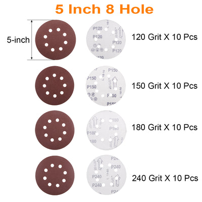 Harfington Uxcell 20pcs 5 inch 8 Hole Sanding Disc 320/400/600/800 Grit