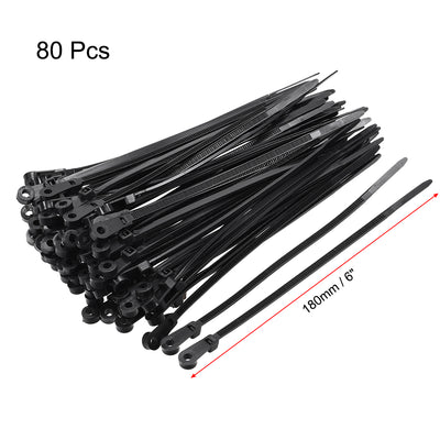 Harfington Uxcell Mount Head Cable Zip Ties 6 Inch Screw Hole Nylon Wire Strap Black 80pcs