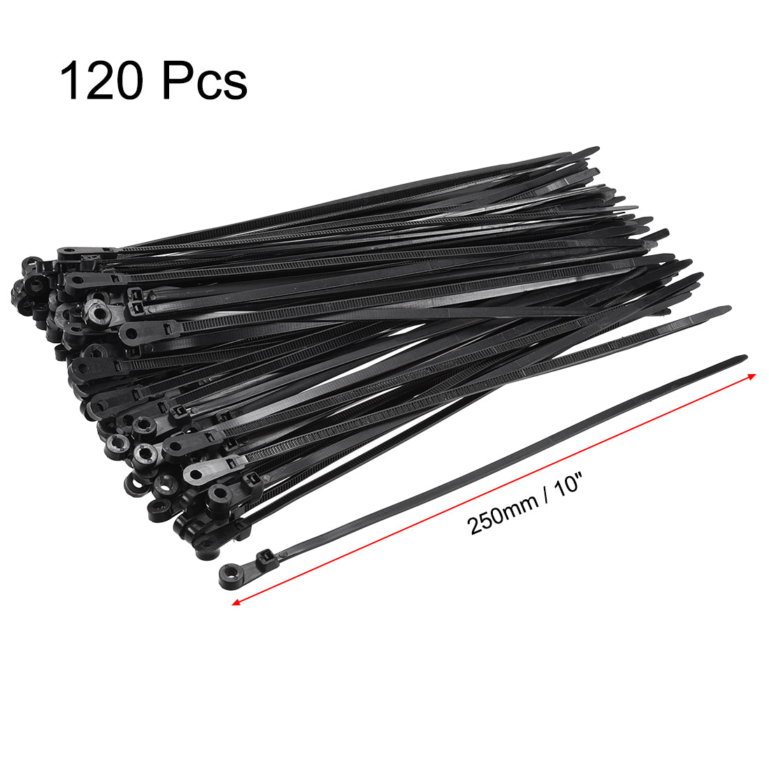 uxcell Uxcell Mount Head Cable Zip Ties 10 Inch Screw Hole Nylon Wire Strap Black 120pcs