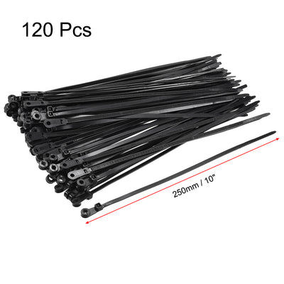 Harfington Uxcell Mount Head Cable Zip Ties 10 Inch Screw Hole Nylon Wire Strap Black 120pcs