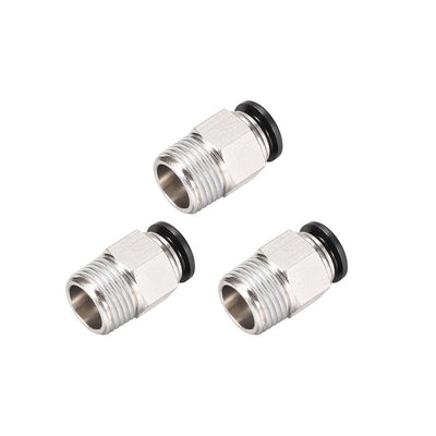 Harfington Uxcell Straight Pneumatic Push to Quick Connect Fittings 1/2NPT Male x 12mm Tube OD Silver Tone 3pcs