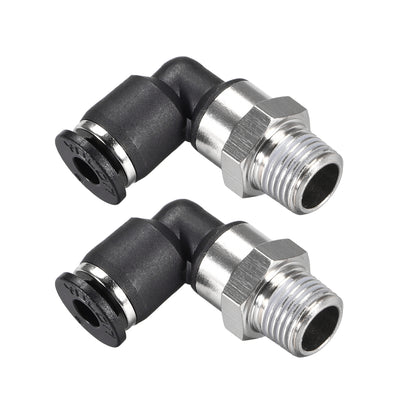 uxcell Uxcell Push to Connect Tube Fitting Male Elbow 4mm Tube OD x 1/8 NPT Thread Pneumatic Air Push Fit Lock Fitting 2pcs