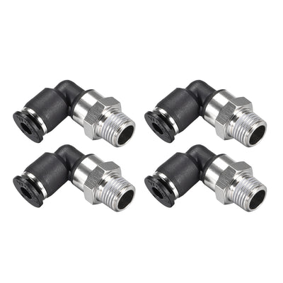 uxcell Uxcell Push to Connect Tube Fitting Male Elbow 4mm Tube OD x 1/8 NPT Thread Pneumatic Air Push Fit Lock Fitting 4pcs