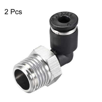 Harfington Uxcell Push to Connect Tube Fitting Male Elbow 4mm Tube OD x 1/4 NPT Thread Pneumatic Air Push Fit Lock Fitting 2pcs