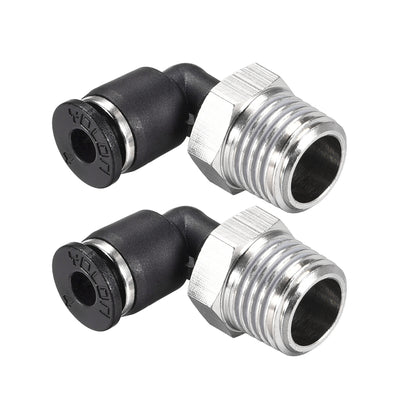 uxcell Uxcell Push to Connect Tube Fitting Male Elbow 4mm Tube OD x 1/4 NPT Thread Pneumatic Air Push Fit Lock Fitting 2pcs