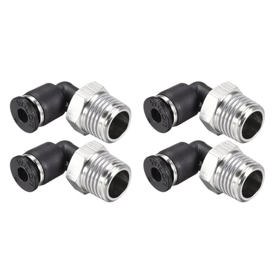 uxcell Uxcell Push to Connect Tube Fitting Male Elbow 4mm Tube OD x 1/4 NPT Thread Pneumatic Air Push Fit Lock Fitting 4pcs