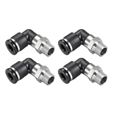 uxcell Uxcell Push to Connect Tube Fitting Male Elbow 6mm Tube OD x 1/8 NPT Thread Pneumatic Air Push Fit Lock Fitting 4pcs