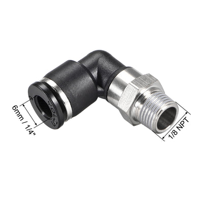 Harfington Uxcell Push to Connect Tube Fitting Male Elbow 6mm Tube OD x 1/8 NPT Thread Pneumatic Air Push Fit Lock Fitting 6pcs