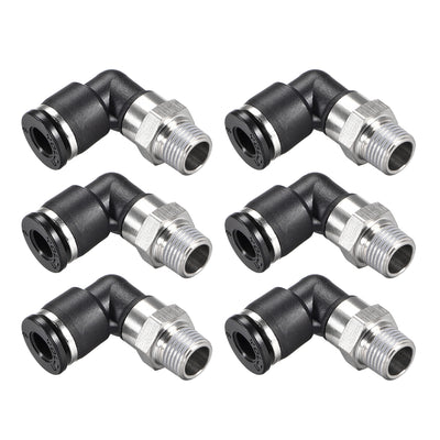 uxcell Uxcell Push to Connect Tube Fitting Male Elbow 6mm Tube OD x 1/8 NPT Thread Pneumatic Air Push Fit Lock Fitting 6pcs