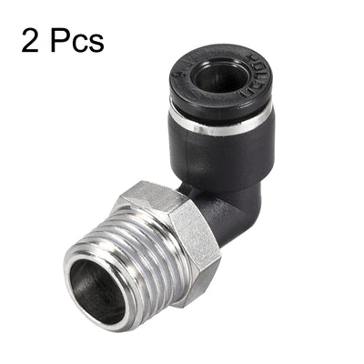 Harfington Uxcell Push to Connect Tube Fitting Male Elbow 6mm Tube OD x 1/4 NPT Thread Pneumatic Air Push Fit Lock Fitting 2pcs