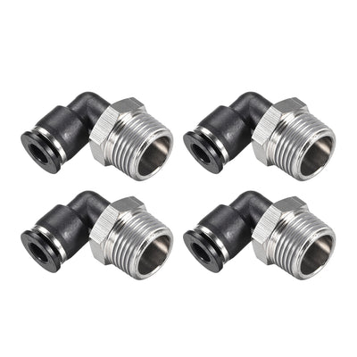 uxcell Uxcell Push to Connect Tube Fitting Male Elbow 6mm Tube OD x 3/8 NPT Thread Pneumatic Air Push Fit Lock Fitting 4pcs
