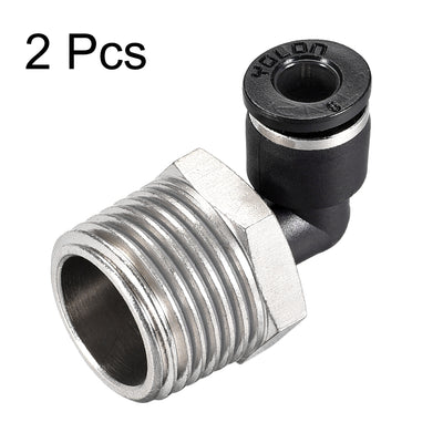 Harfington Uxcell Push to Connect Tube Fitting Male Elbow 6mm Tube OD x 1/2 NPT Thread Pneumatic Air Push Fit Lock Fitting 2pcs