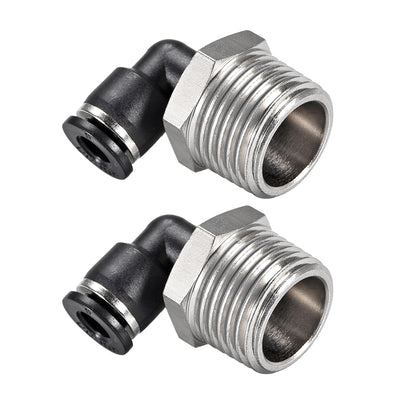 uxcell Uxcell Push to Connect Tube Fitting Male Elbow 6mm Tube OD x 1/2 NPT Thread Pneumatic Air Push Fit Lock Fitting 2pcs