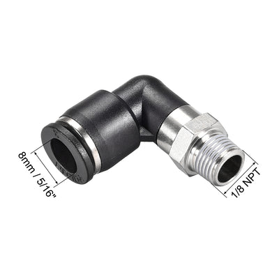 Harfington Uxcell Push to Connect Tube Fitting Male Elbow 8mm Tube OD x 1/8 NPT Thread Pneumatic Air Push Fit Lock Fitting 4pcs