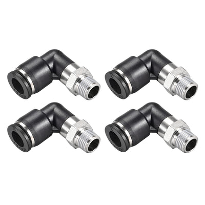 uxcell Uxcell Push to Connect Tube Fitting Male Elbow 8mm Tube OD x 1/8 NPT Thread Pneumatic Air Push Fit Lock Fitting 4pcs