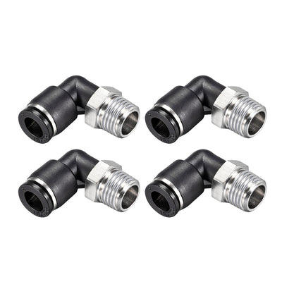 uxcell Uxcell Push to Connect Tube Fitting Male Elbow 8mm Tube OD x 1/4 NPT Thread Pneumatic Air Push Fit Lock Fitting 4pcs