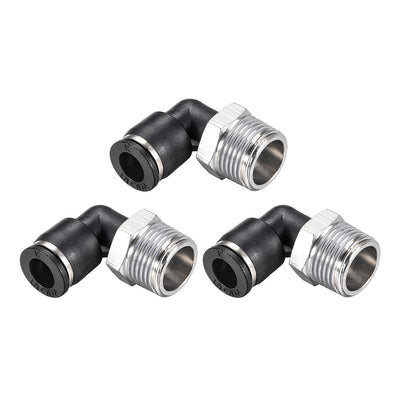 uxcell Uxcell Push to Connect Tube Fitting Male Elbow 8mm Tube OD x 3/8 NPT Thread Pneumatic Air Push Fit Lock Fitting 3pcs