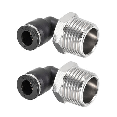 uxcell Uxcell Push to Connect Tube Fitting Male Elbow 8mm Tube OD x 1/2 NPT Thread Pneumatic Air Push Fit Lock Fitting 2pcs