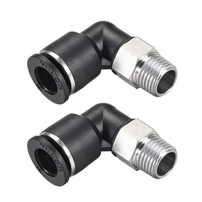 Harfington Uxcell Push to Connect Tube Fitting Male Elbow 10mm Tube OD x 1/4 NPT Thread Pneumatic Air Push Fit Lock Fitting 2pcs