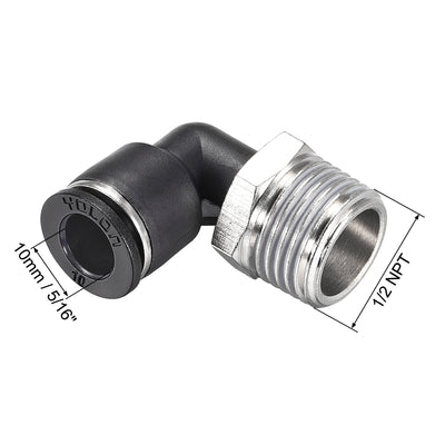 Harfington Uxcell Push to Connect Tube Fitting Male Elbow 10mm Tube OD x 1/2 NPT Thread Pneumatic Air Push Fit Lock Fitting 2pcs