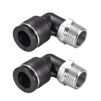 Harfington Uxcell Push to Connect Tube Fitting Male Elbow 12mm Tube OD x 3/8 NPT Thread Pneumatic Air Push Fit Lock Fitting 2pcs